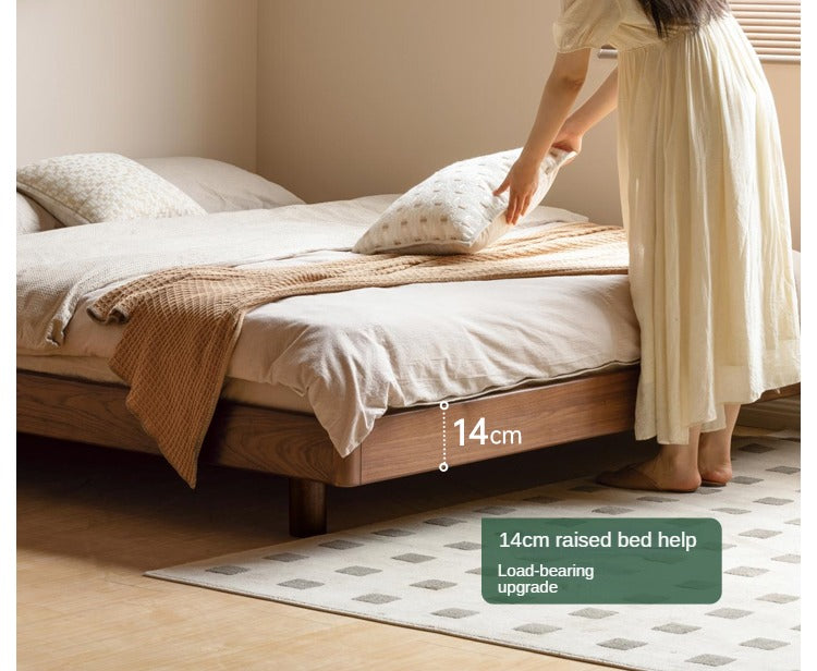 Black walnut solid wood platform bed, headboard-free suspended bed