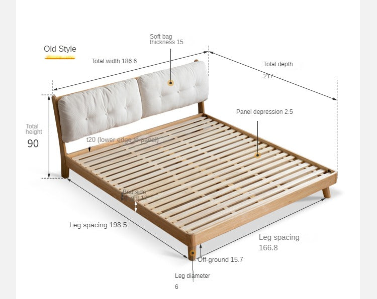 Oak Solid Wood Cream Style Soft Bed