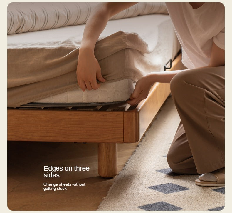 Cherry Solid Wood fabric Soft Bed