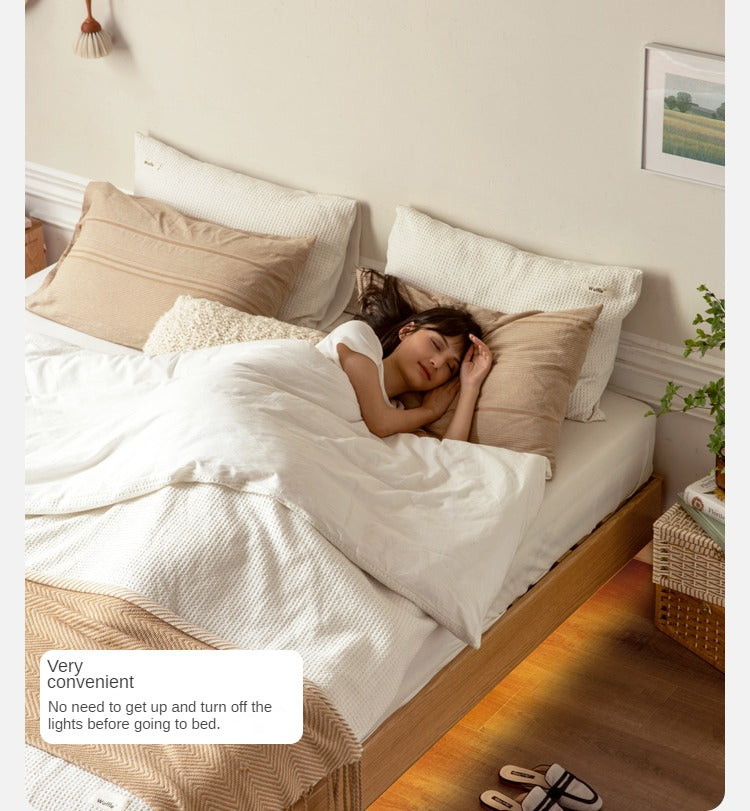 Oak solid wood platform bed, headboard-free bed suspension bed.