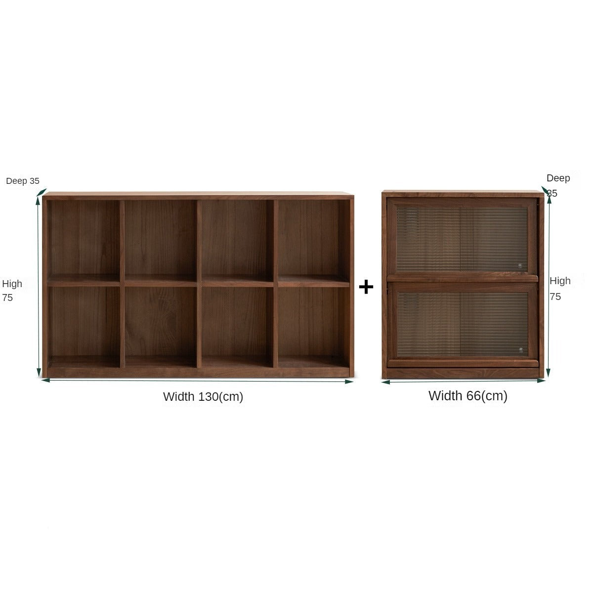 Black Walnut, Rubberwood Solid Wood Low Bookshelf Combination Floor-Standing Cabinet