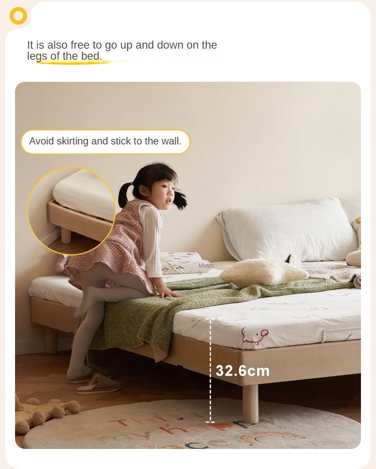 Rubberwood Solid Wood Mother-and-child platform bed, headboard-free bed