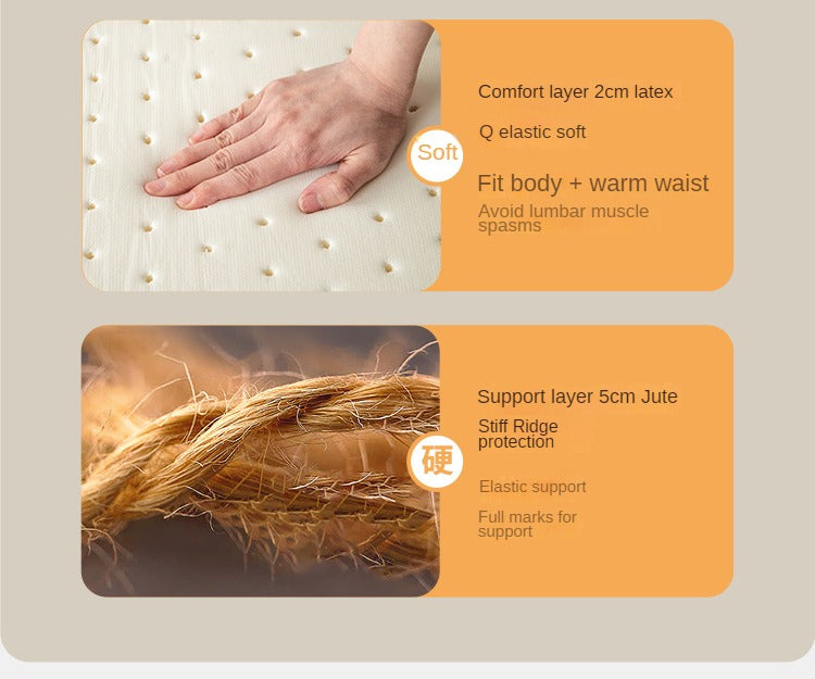 Natural jute Latex Mattress, No-Glue, Antibacterial, Anti-Mite, Hard Hemp Pad 12cm, 10cm, 8cm