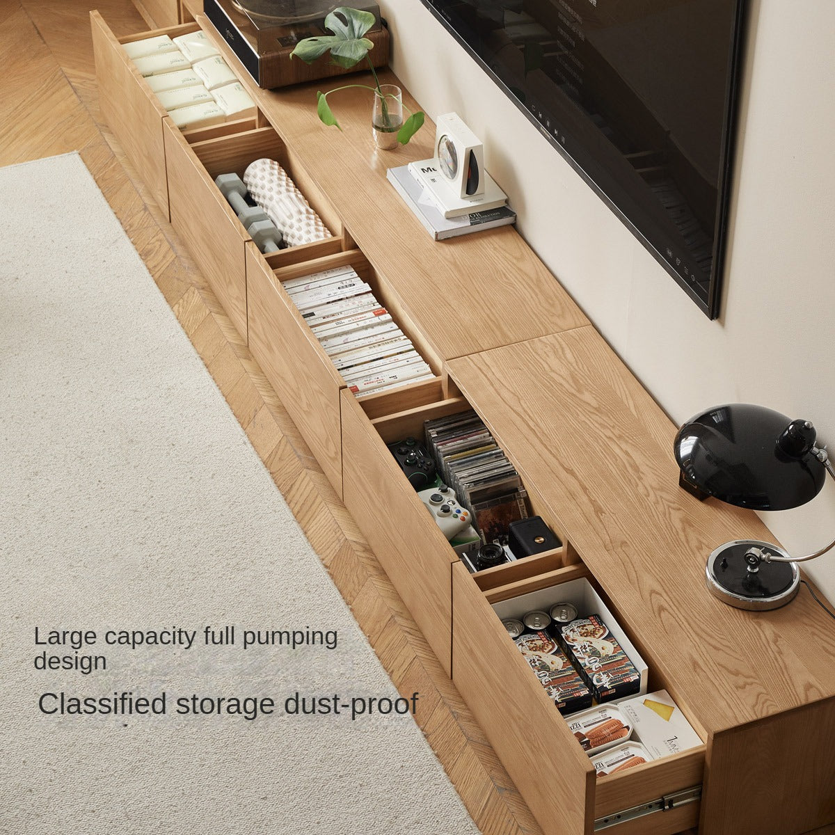 Ash Solid Wood TV Cabinet Modern Simple Floor Cabinet.