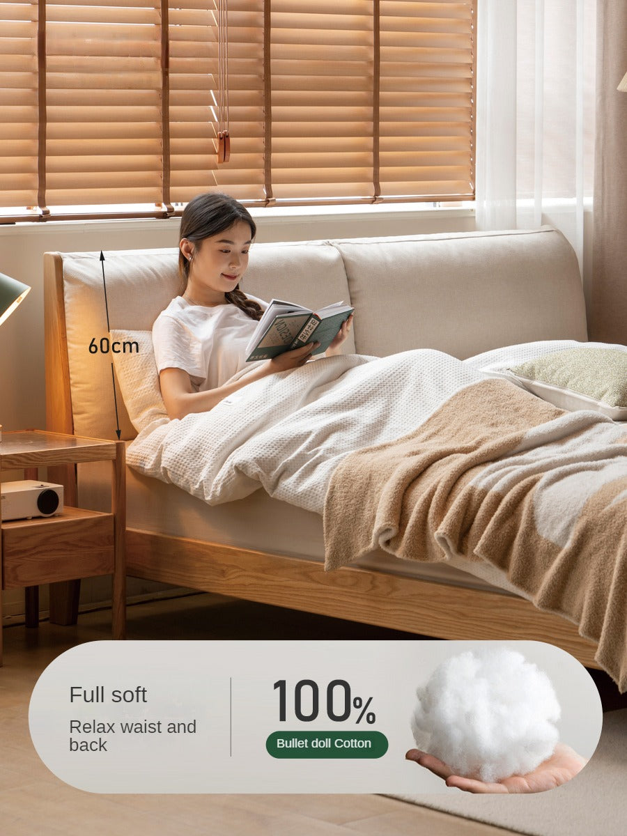 Beech, Oak, Black Walnut Solid Wood Fabric Soft Bed