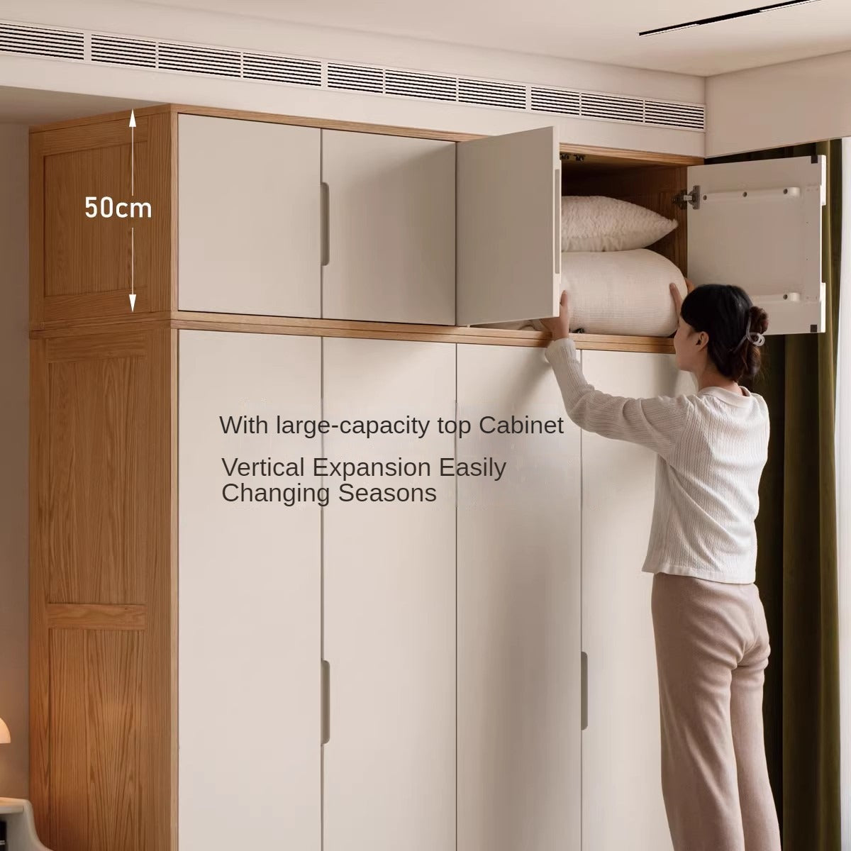Oak Solid Wood Wardrobe Floor Combination Cabinet.