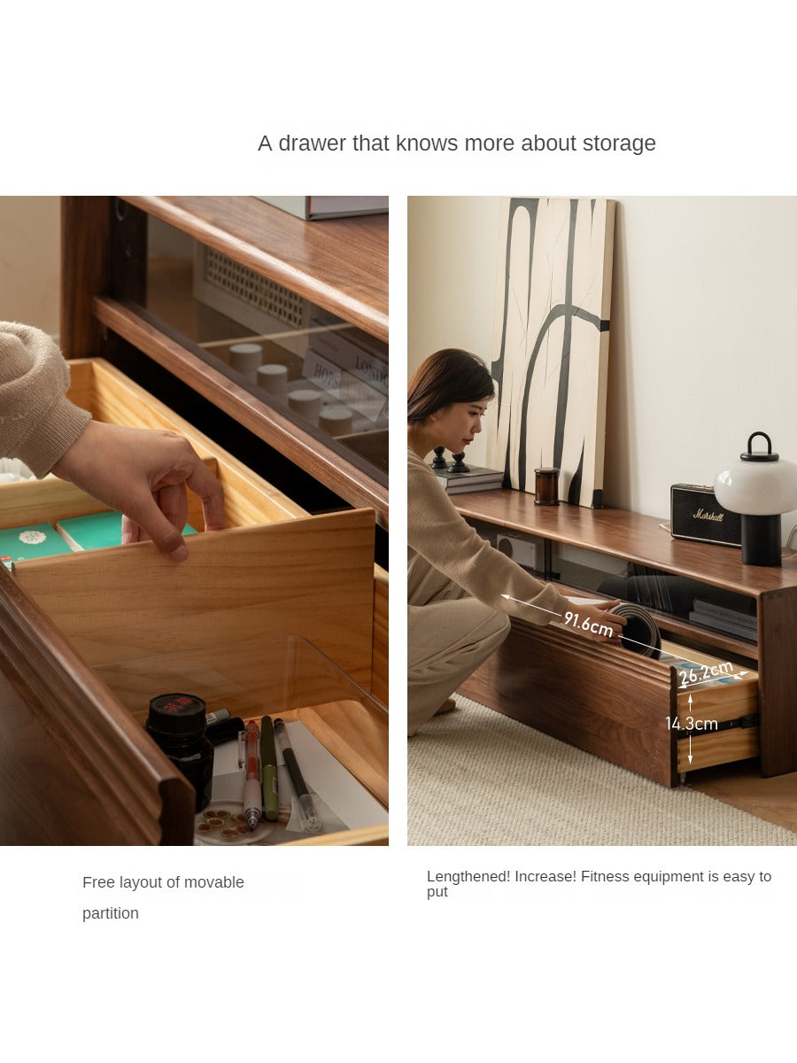 Black Walnut, Oak Solid Wood TV Cabinet LED Light Floor Cabinet.