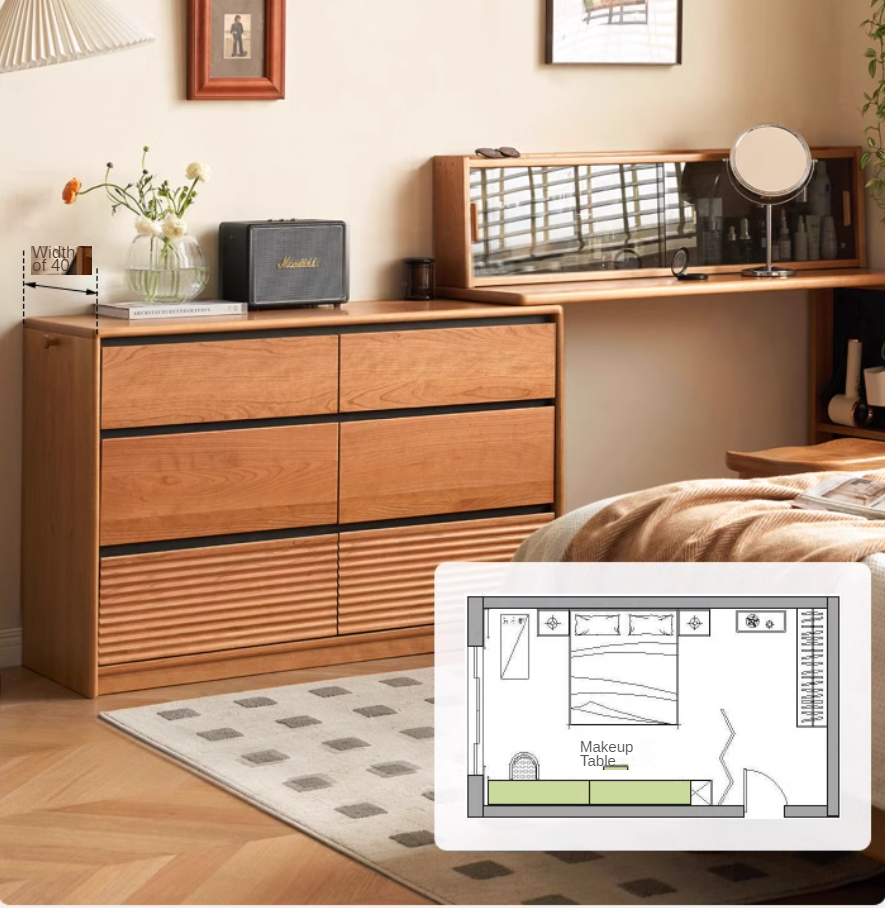 Сherry Solid Wood Retro Corner Dressing Table.