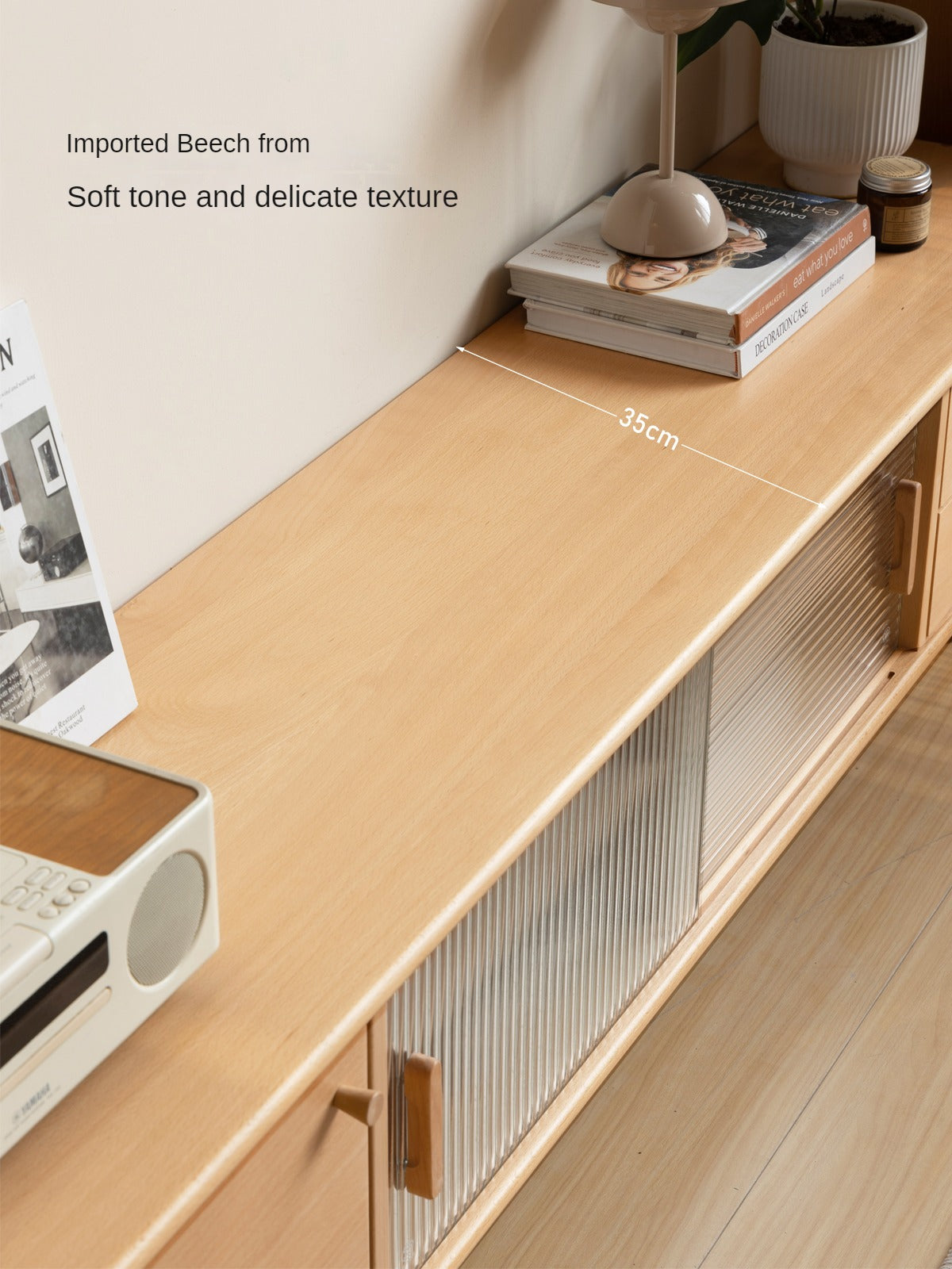 Beech Solid Wood Floor TV Cabinet.