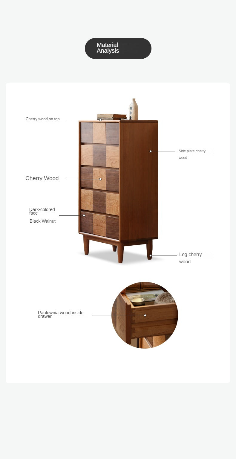 Cherry Solid Wood Retro Chest of Drawers Checkerboard