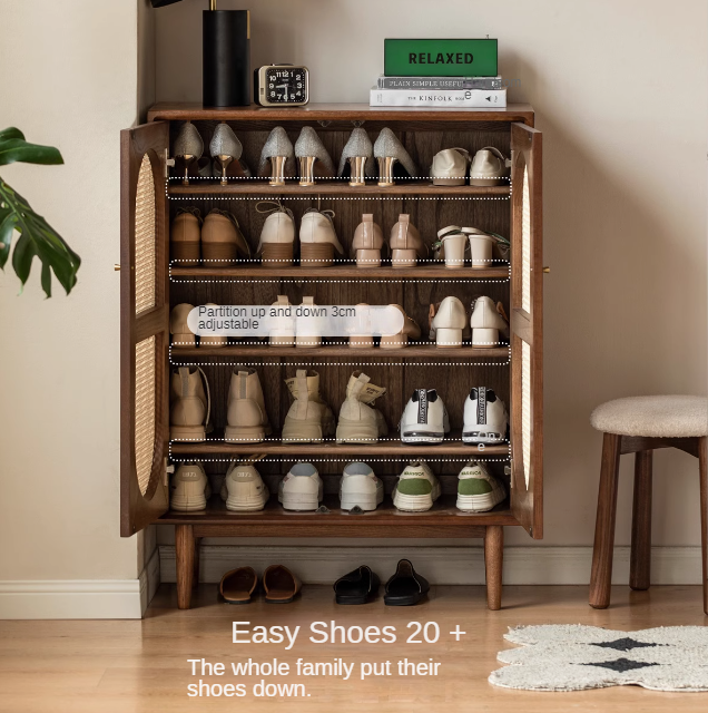 Oak Solid Wood Rattan Wall-Mounted Shoe Cabinet