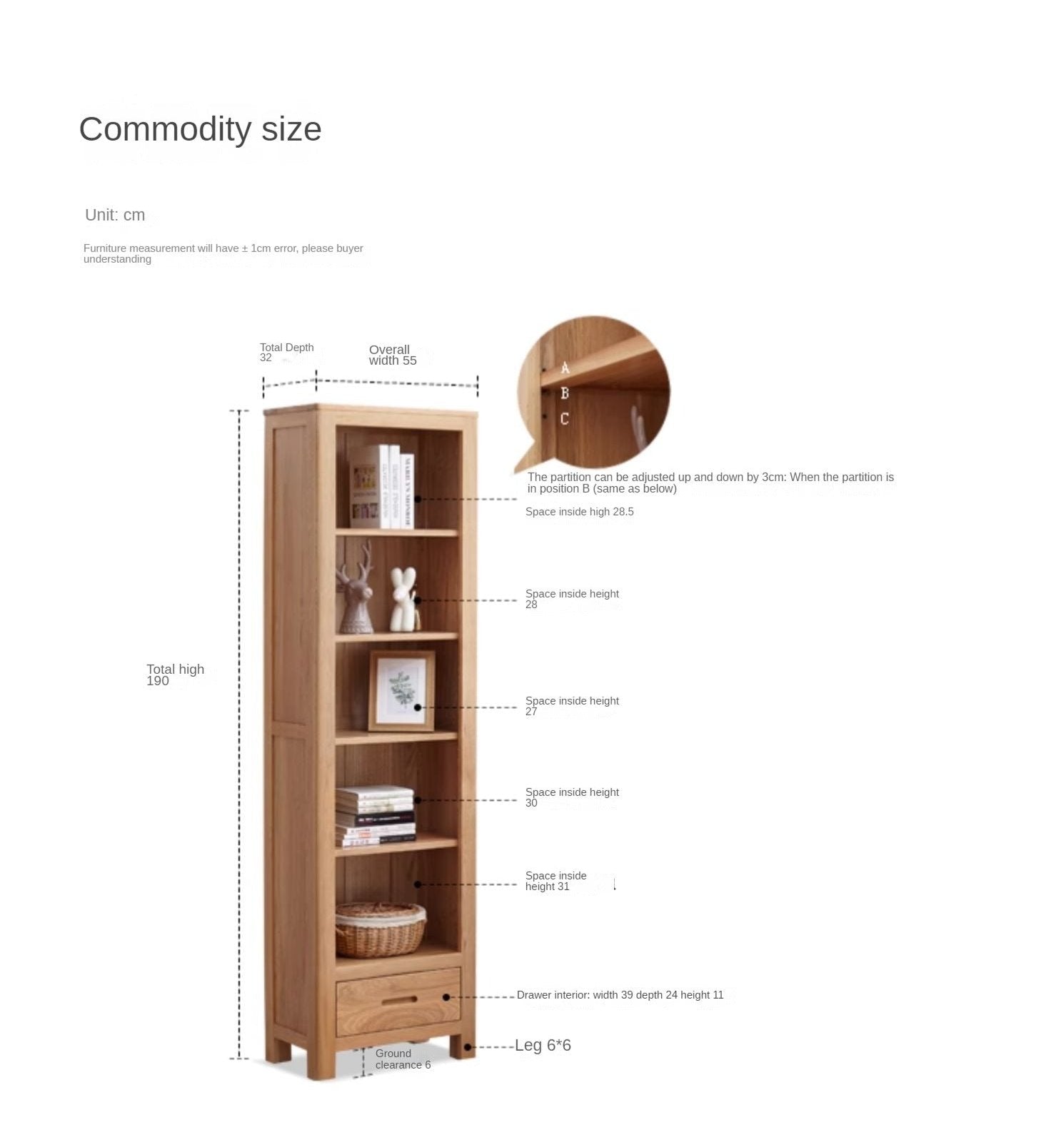 Oak Solid Wood Floor-To-Ceiling Bookshelf