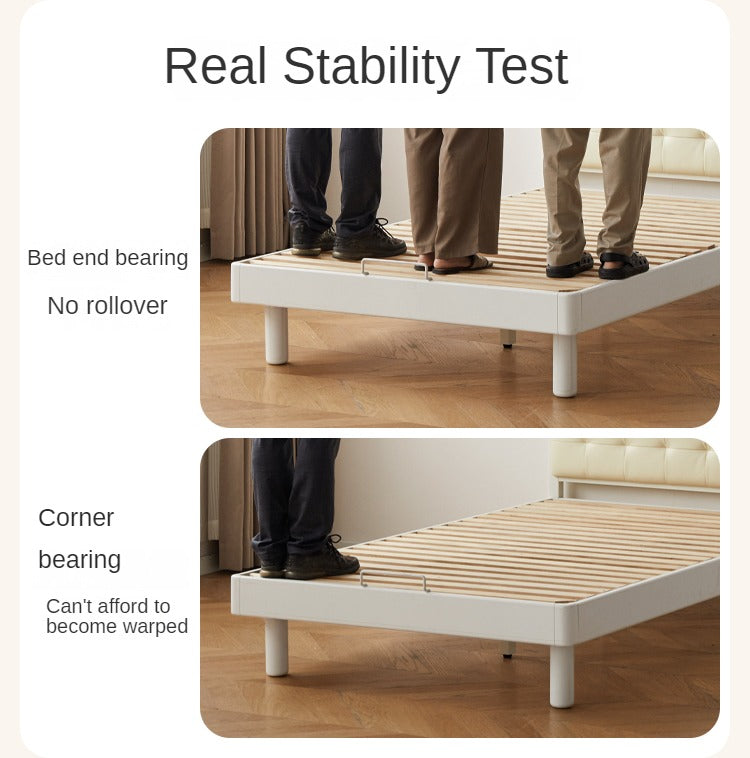 Rubber Solid Wood Children's White Cream Style Montessori Platform Bed.