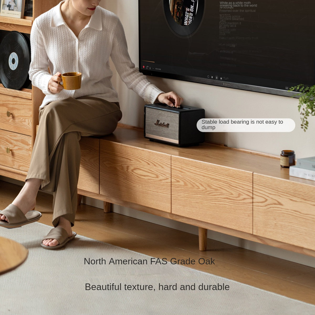 Oak Solid Wood Modern Locker Integrated TV Cabinet.