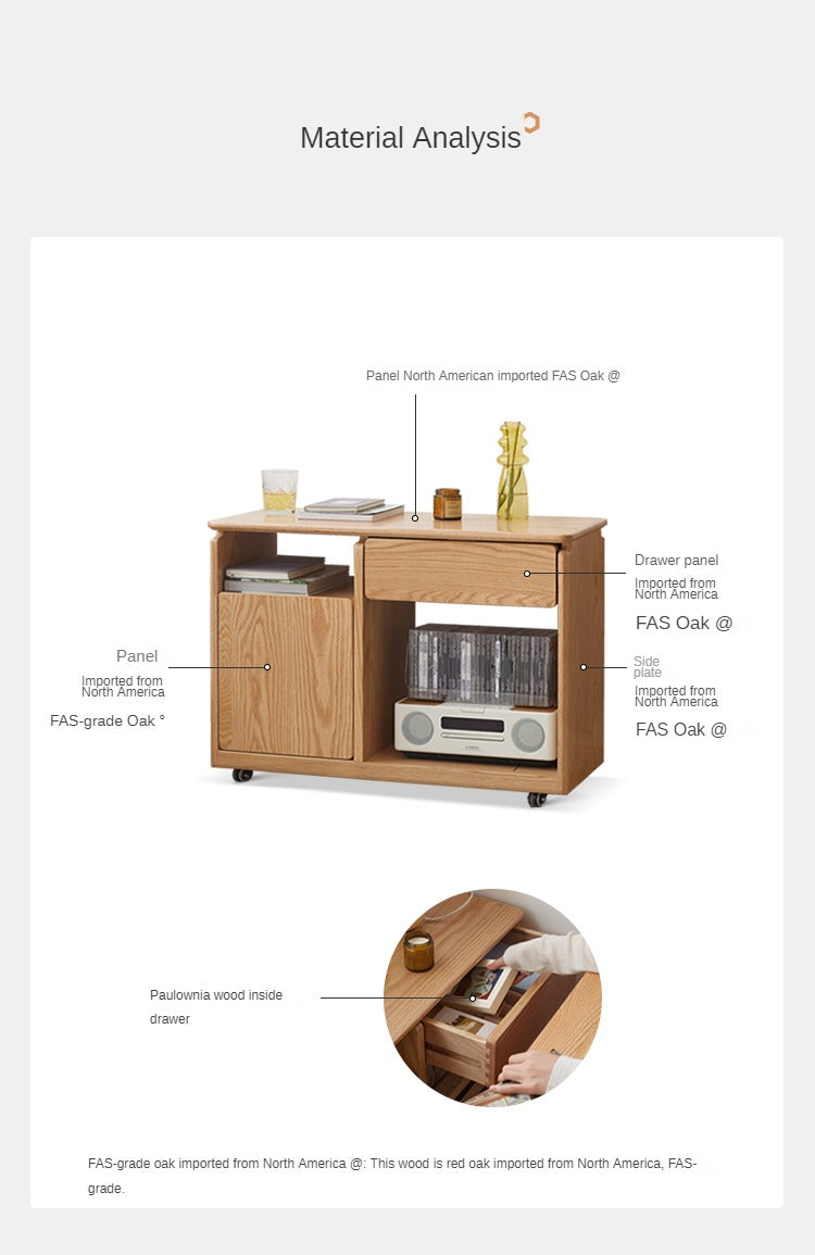 Oak, Black Walnut, Ash Solid Wood Mobile Side Table
