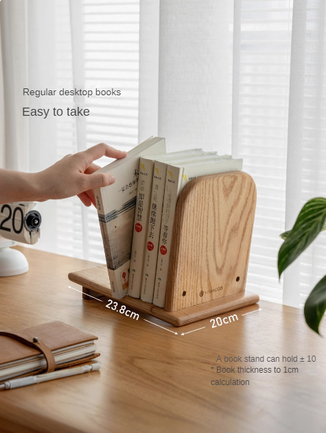 Oak, Solid Rubberwood Modern Desktop Small Bookshelf
