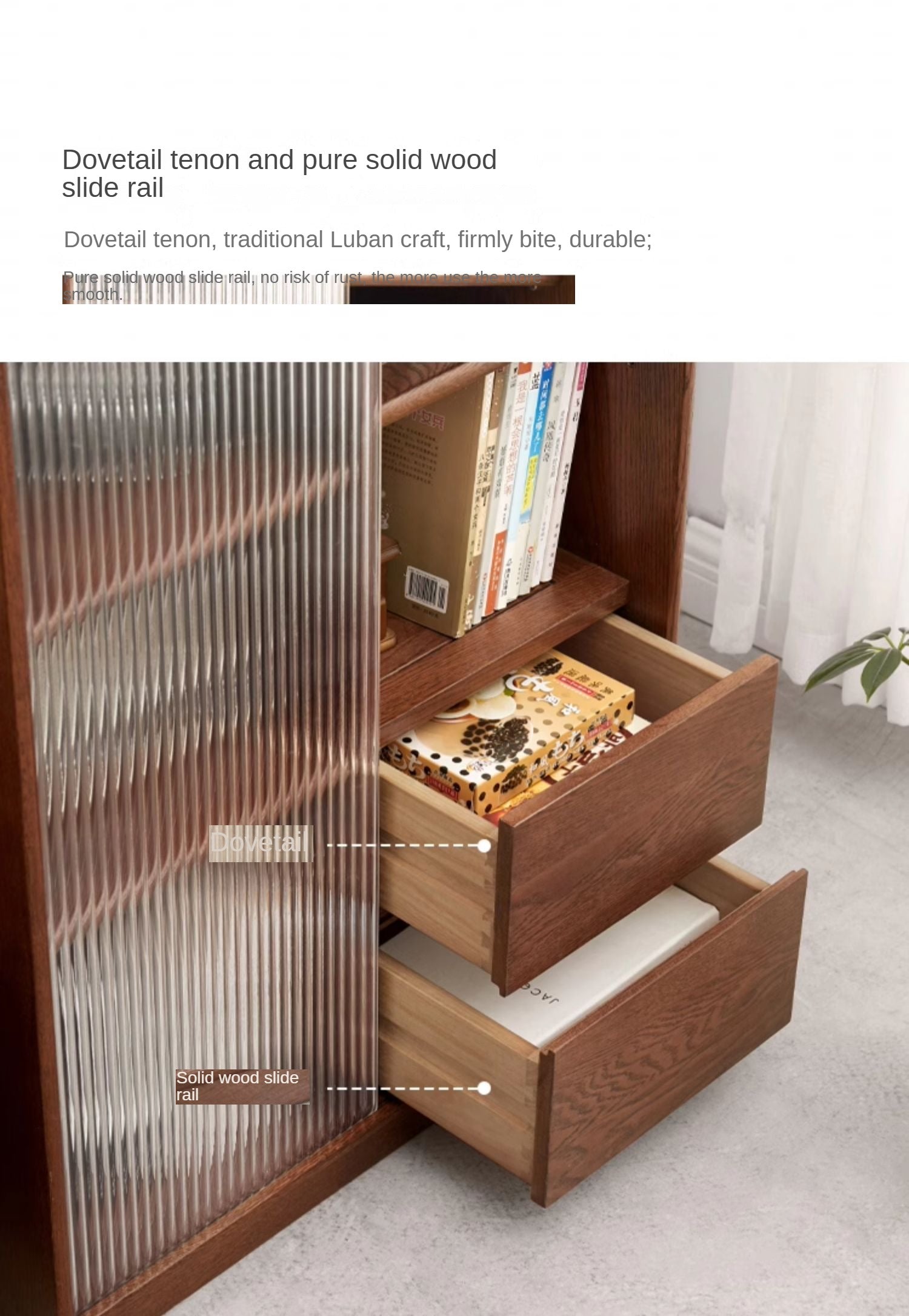 Oak Solid Wood Side Cabinet Glass Door Small Bookcase