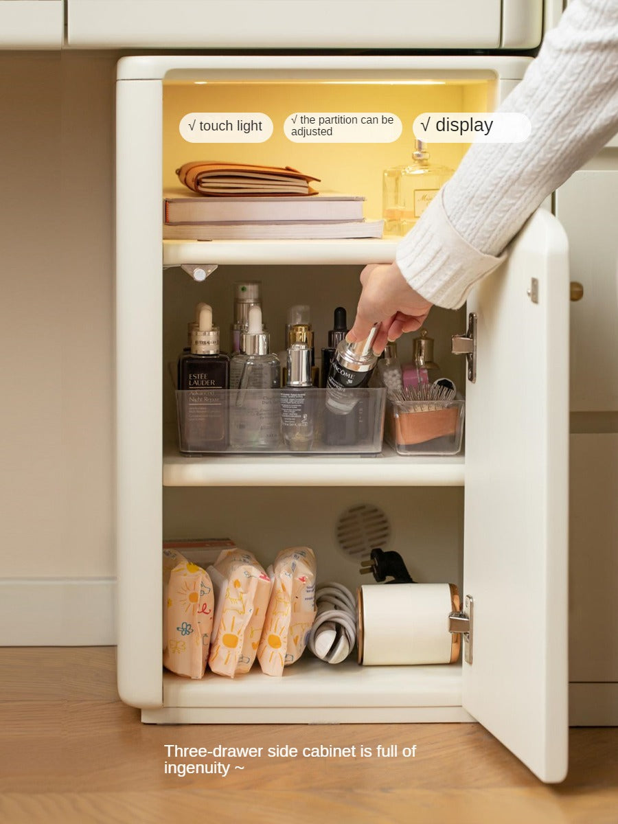 Poplar Solid Wood Dressing Table, Storage Cabinet Cream.