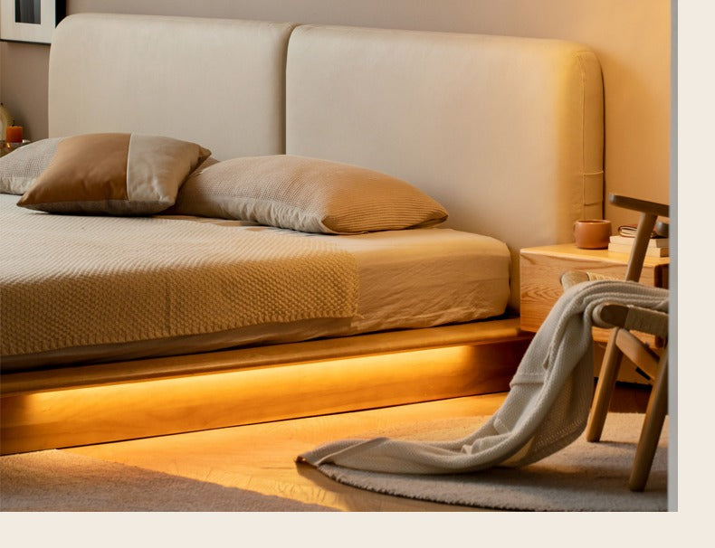 Oak solid wood Leather Technology Fabric Soft Bed floating platform bed