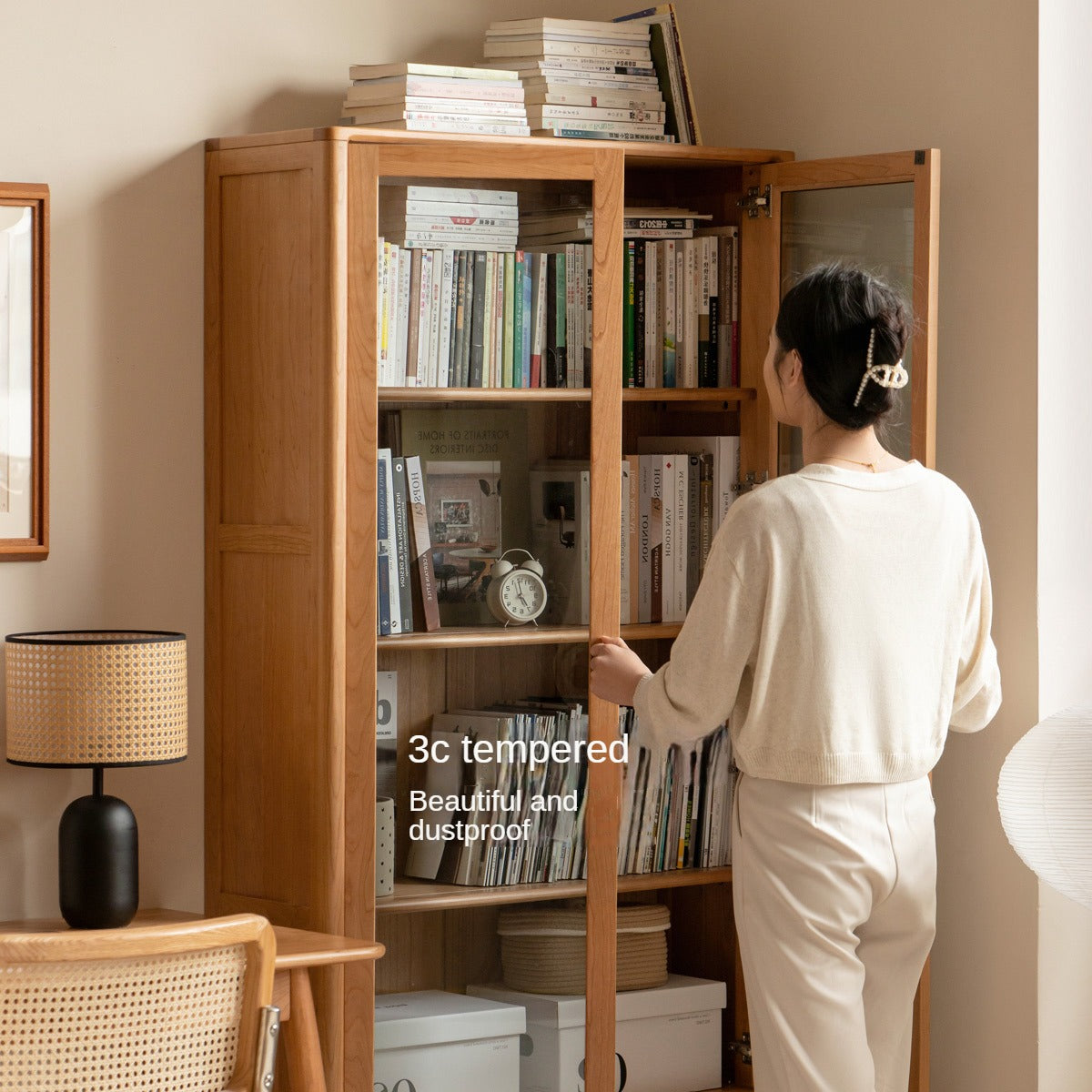 Cherry Solid Wood Freely Combinable Bookshelf with Retro Style Finish