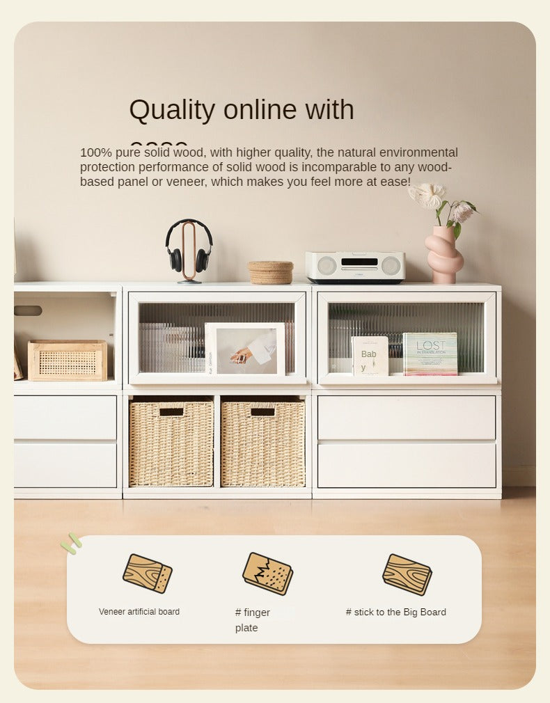 Poplar Solid Wood TV Cabinet Floor Cabinet Cream Style,