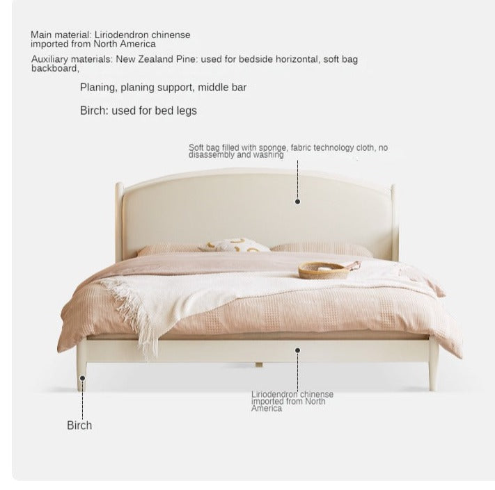 Cherry Solid Wood Bed Technology Сloth Cream Style