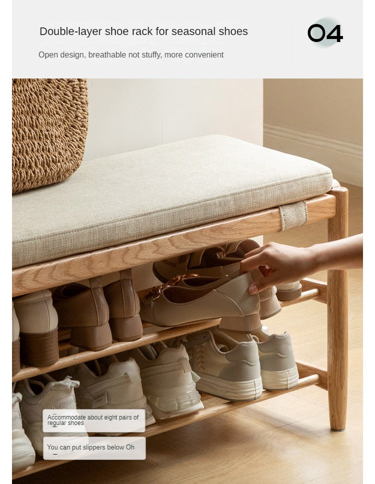 Oak Solid Wood, Solid Rubberwood Modern Shoe Changing Stool