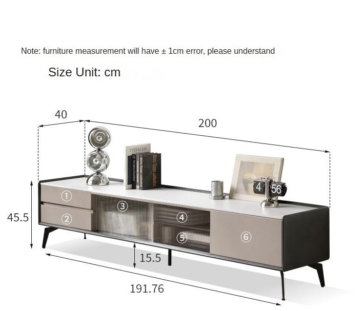 Oak Solid Wood Light Luxury Rock Slab Double Drawer TV Cabinet