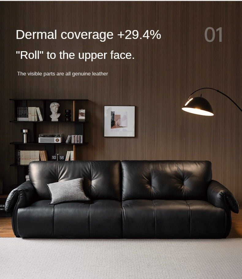 Top Layer Cowhide Leather Straight Sofa,