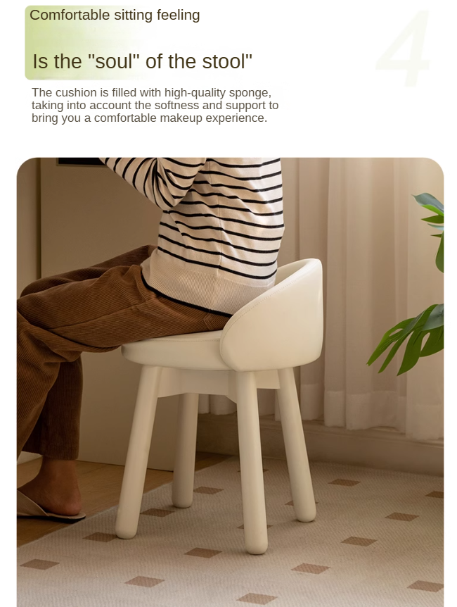 Makeup Stool 360° Free Rrotation Cream Style Birch Solid Wood