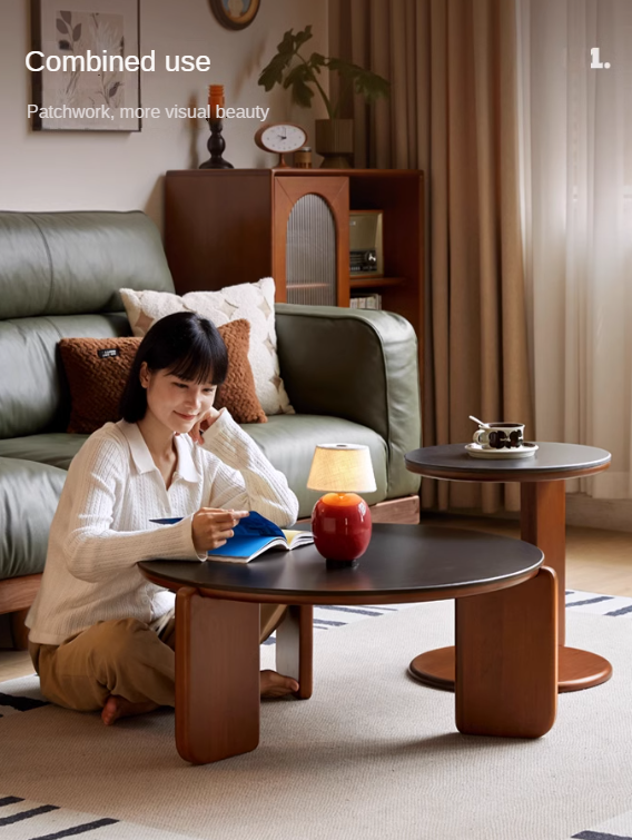 Poplar Solid Wood Rock Board Medieval Round Coffee Table