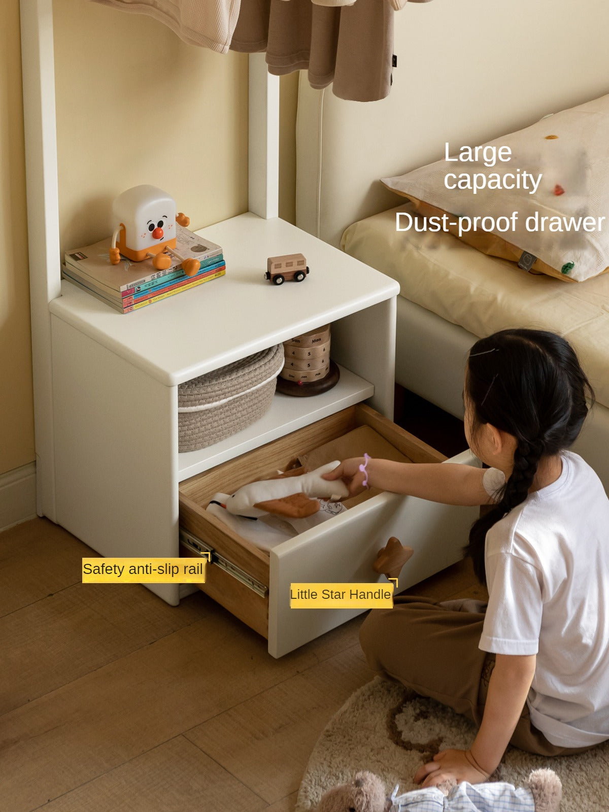 Poplar Solid Wood Clothes Hanger Nightstand-