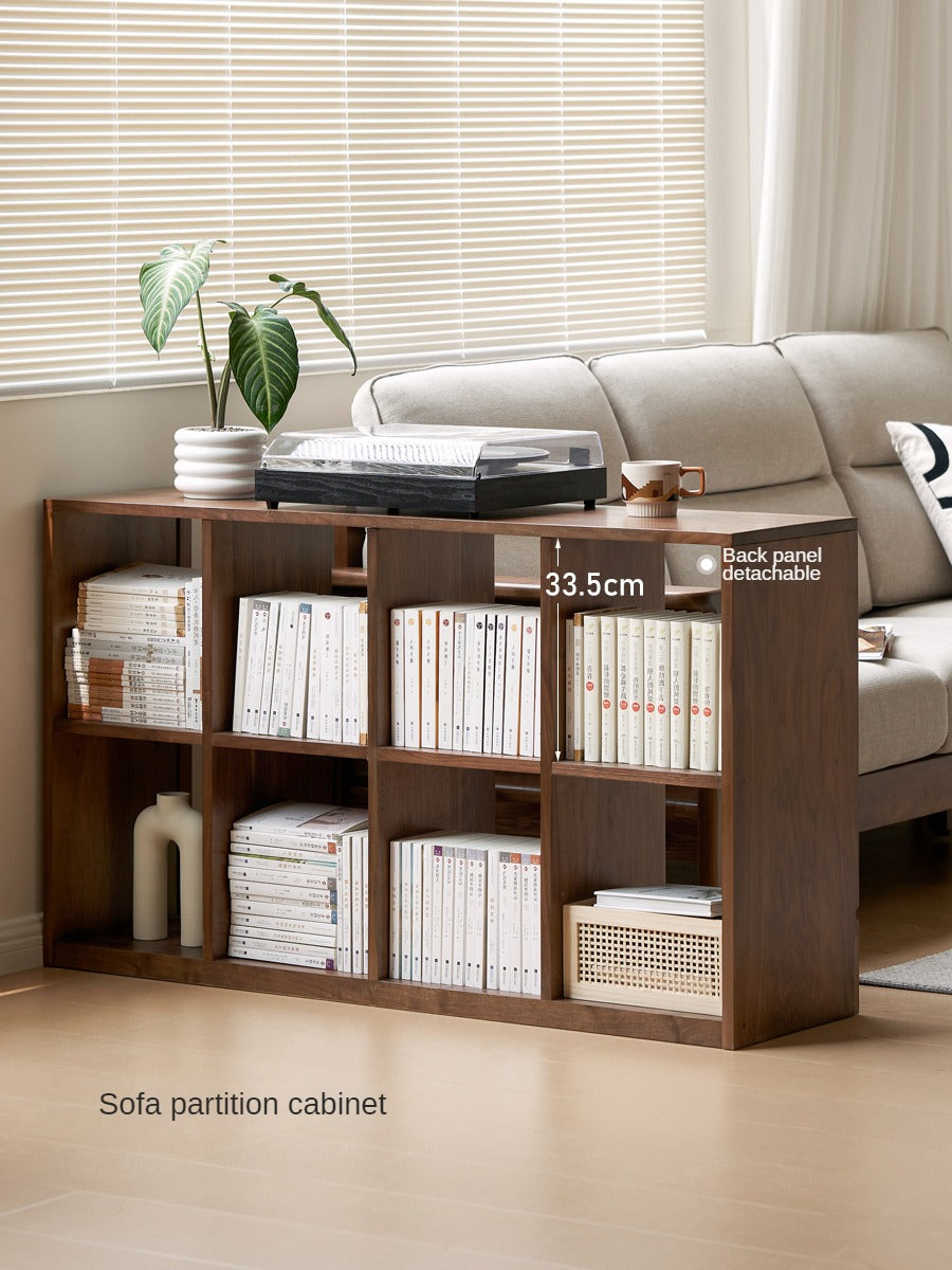 Black Walnut, Rubberwood Solid Wood Low Bookshelf Combination Floor-Standing Cabinet