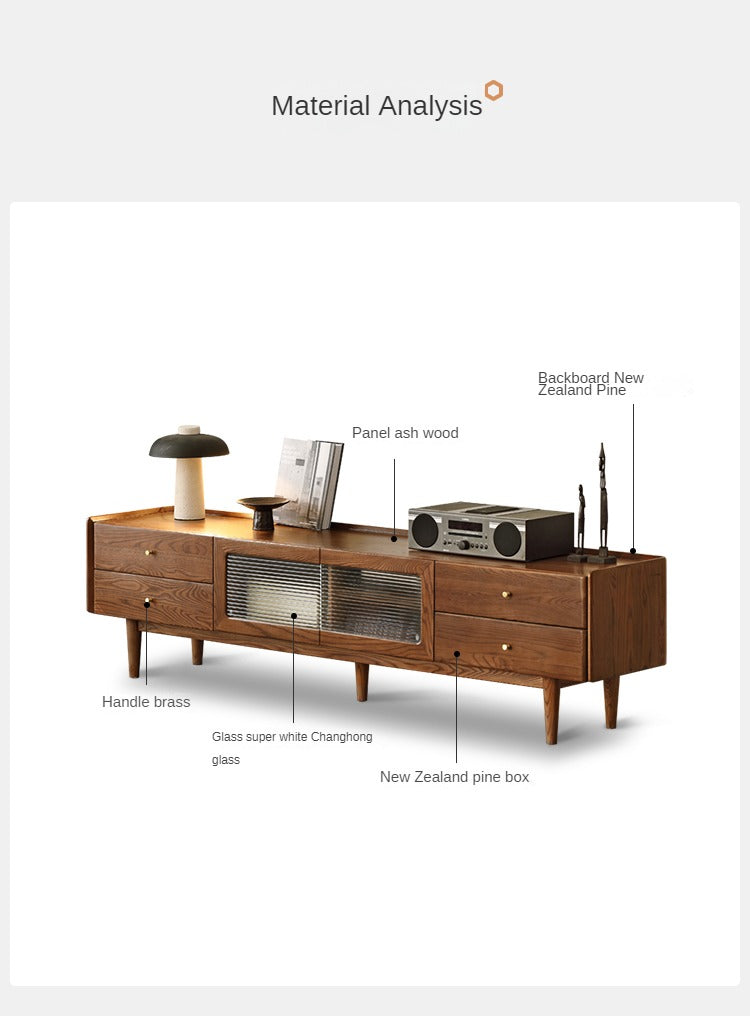 Ash Solid Wood TV Cabinet Minimalist Rock Plate