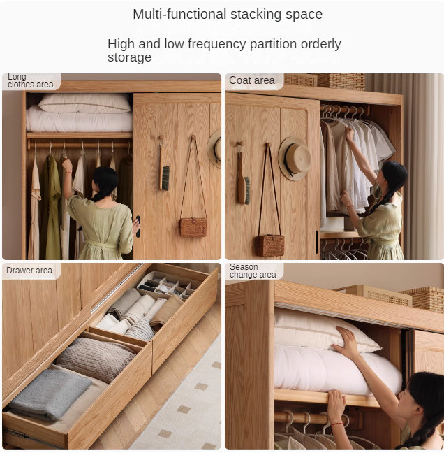 Oak, Ash Solid Wood Wardrobe Sliding Door Modern.