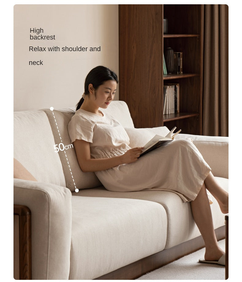 Ash Solid Wood Floor Fabric Tofu Block Sofa.