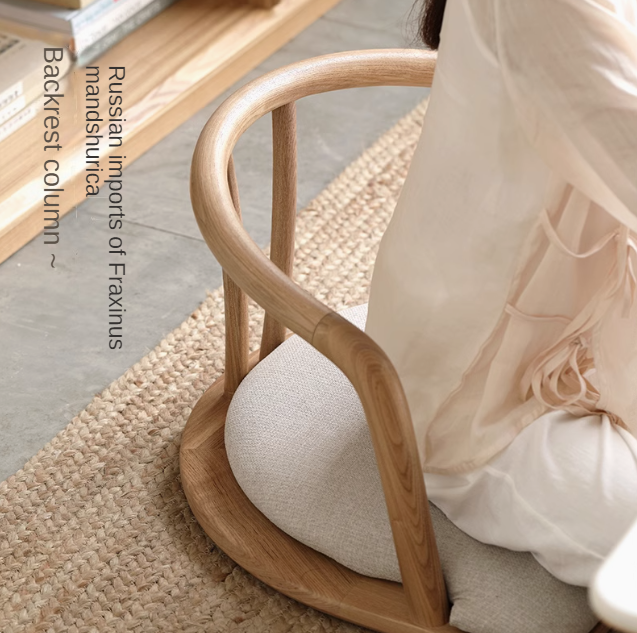 Ash Solid Wood Backrest Legless Low Tatami Chair
