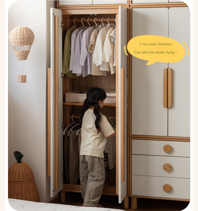 Oak Solid Wood Children's Wardrobe Combination Storage Cabinet