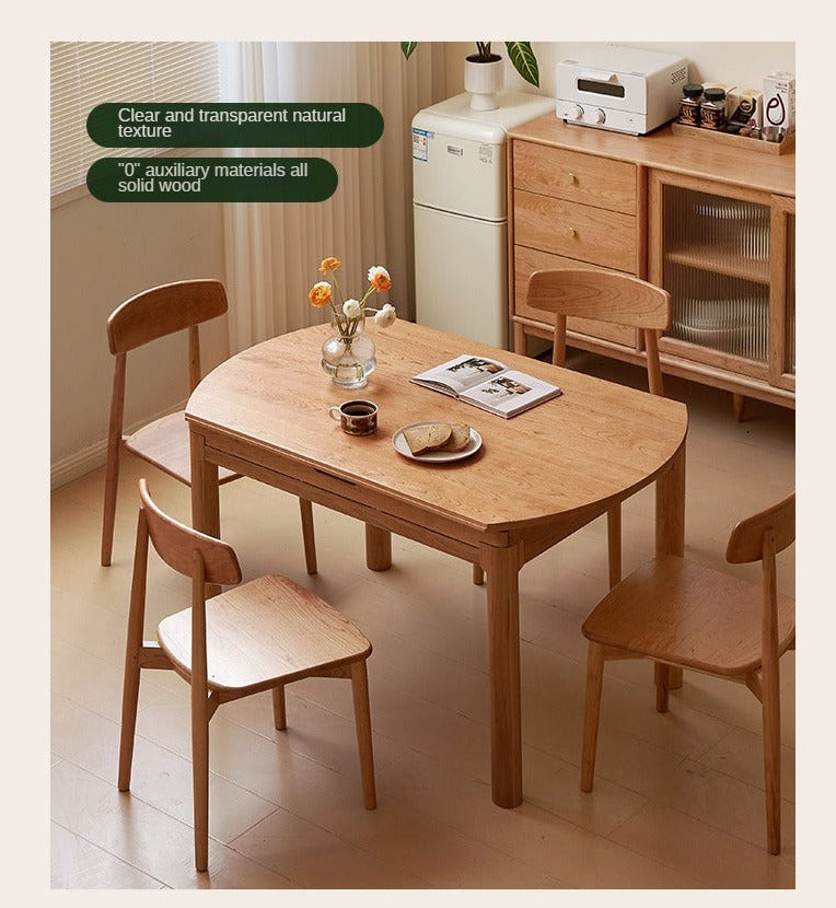 Cherry Solid Wood Retractable Folding Round Table