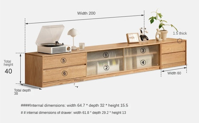 Oak, Rubber Solid Wood TV Cabinet Floor Combination,