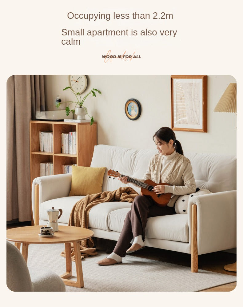 Oak Solid Wood Fabric White Cream Style Cat Scratching Cloth Sofa.