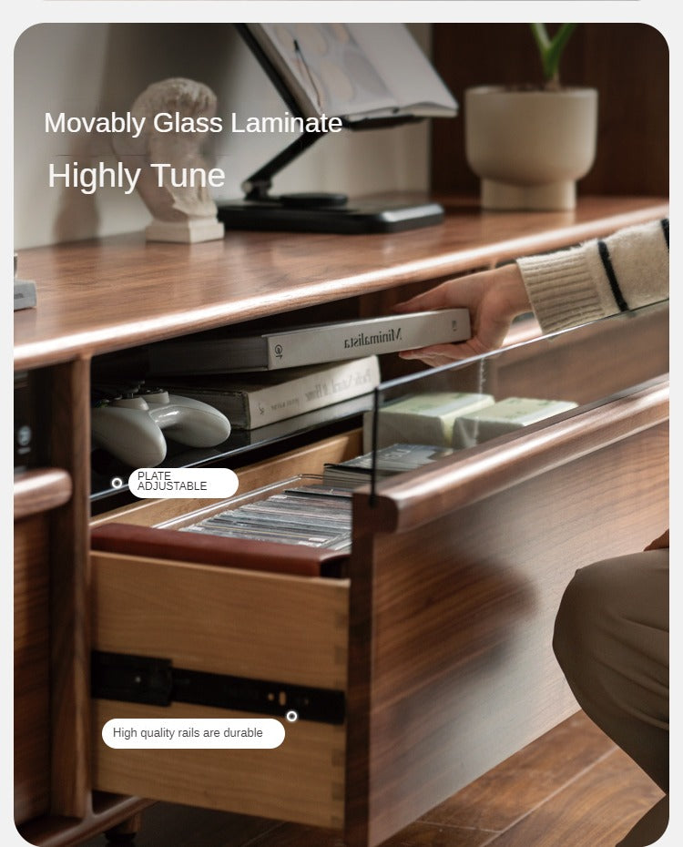 Black Walnut Solid Wood Modern TV Cabinet Locker Integrated.