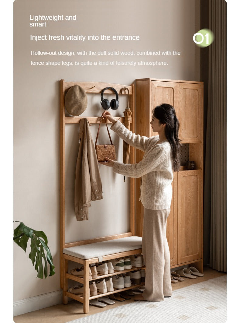 Oak, Beech Solid Wood Shoe Stool Hanger Entrance Partition