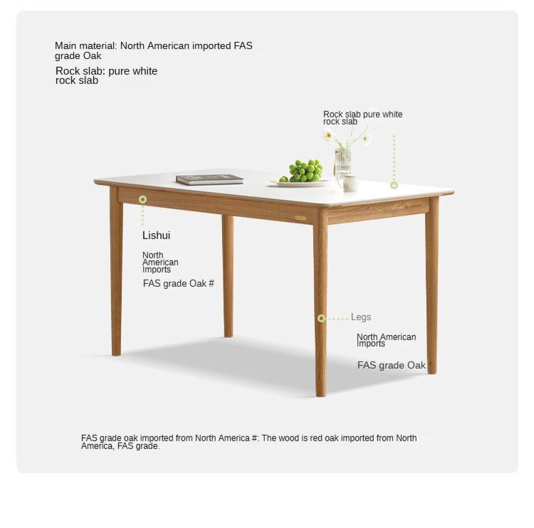 Oak, Beech Solid Wood Dining Table With Rock Slab Surface