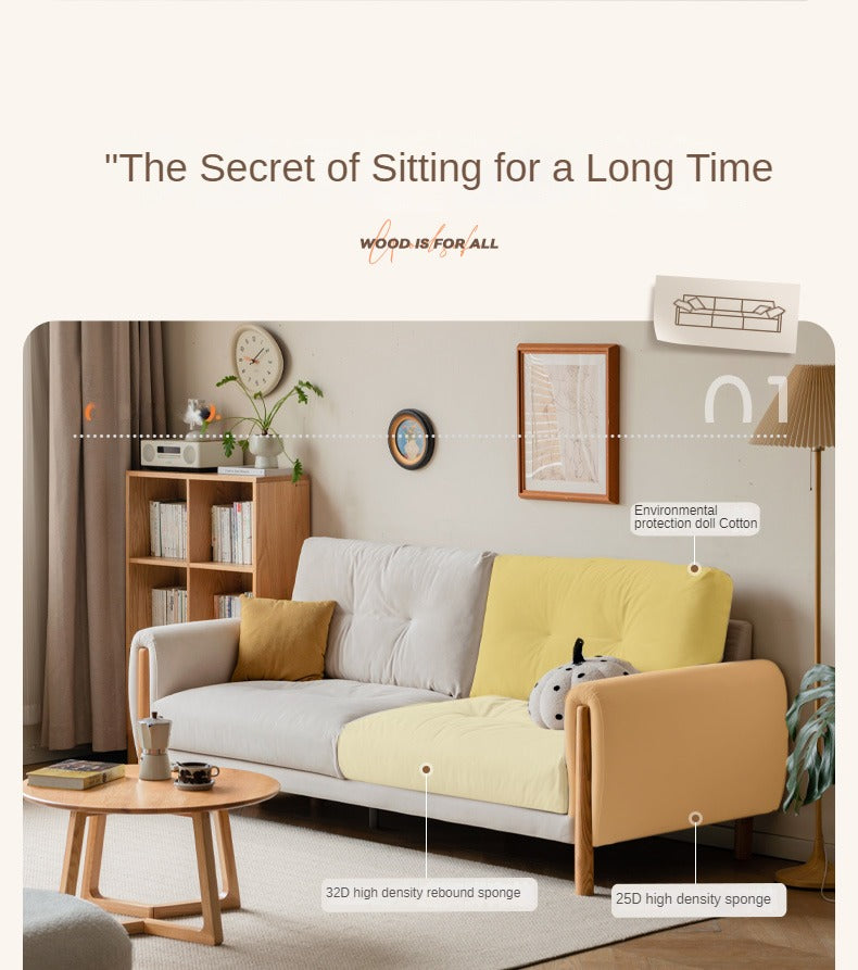 Oak Solid Wood Fabric White Cream Style Cat Scratching Cloth Sofa.