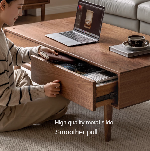 Black Walnut, Sandalwood Solid Wood Rock Plate Modern Coffee Table