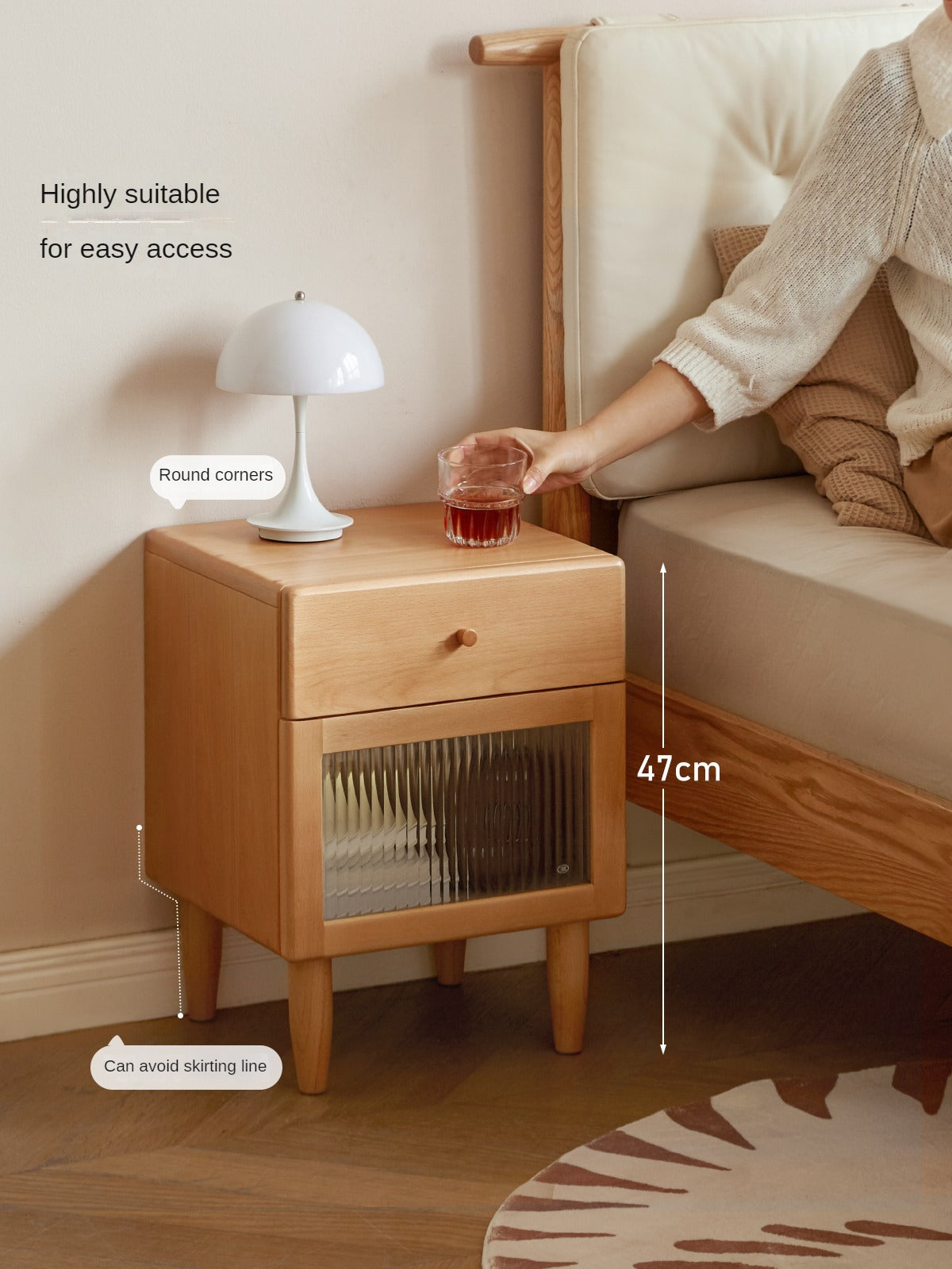 Beech Solid Wood Nightstand With Light.