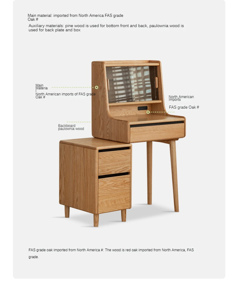 Oak, Ash Solid Wood Vanity Table with Shelf.