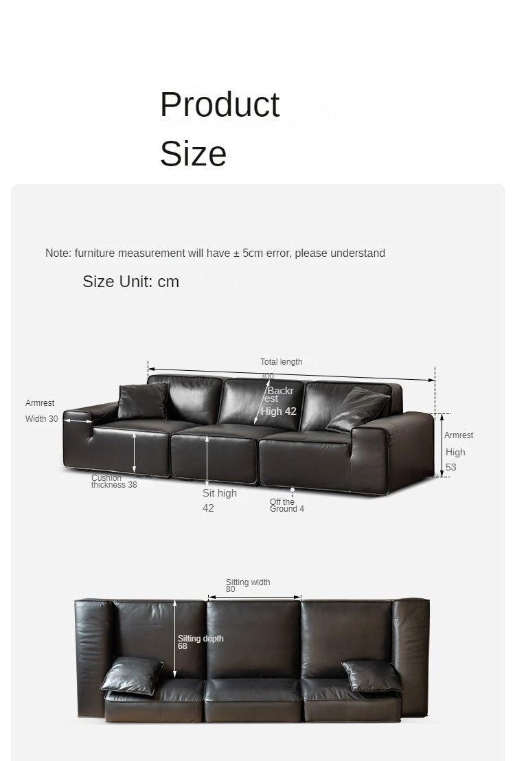 Top-grain Cowhide Leather Black Sofa.