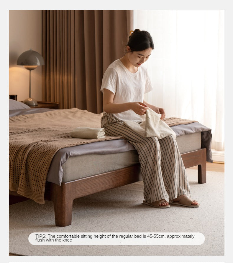 Oak Solid Wood Fabric Leather Soft Bed with Light